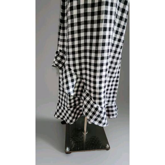 Lord And Taylor LAGENLOOK Linen Ruffle Hem Shift Dress Black White Gingham Small - Picture 3 of 4